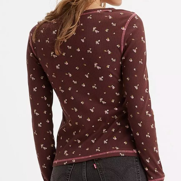 Levi's Sierra Long Sleeve Rib Knit Henly Burgandy M  NWOT - Picture 2 of 11